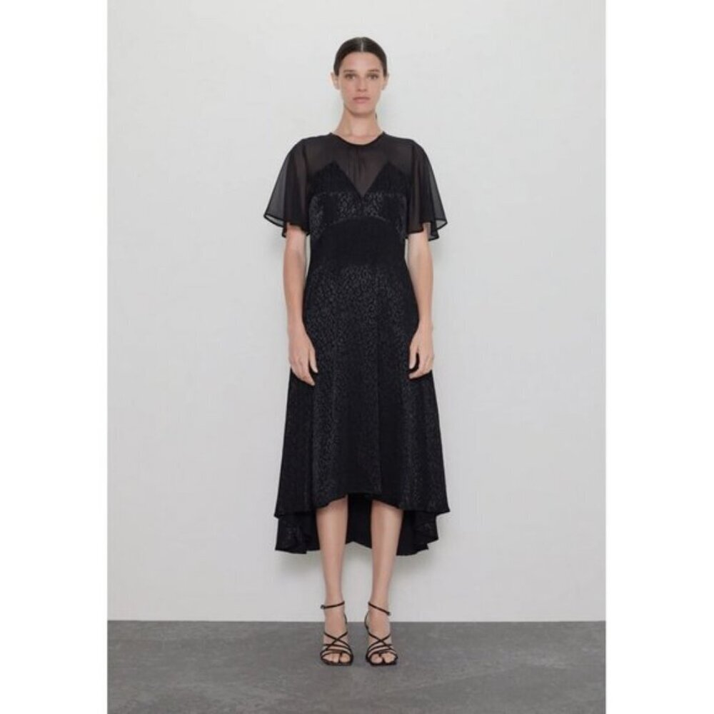 Zara Illusion neckline flutter sleeves dress
